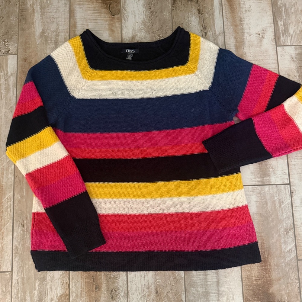 Chaps Womens XL Multi Color Striped Boat Neck Raglan Sleeve Pullover Sweater
